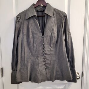 INC International Concepts Smoky Gray Cotton Ruffled Corset Button Down Shirt 10